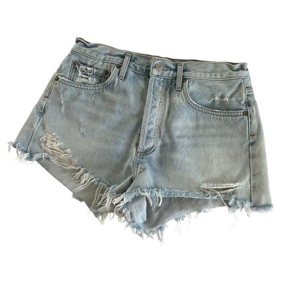 AGOLDE Pants - AGOLDE Light Blue Distressed Cotton Denim Cutoff Shorts Size 28